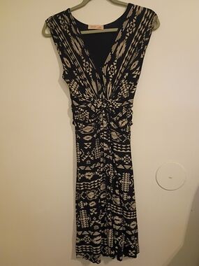 Krisp Women's Knot-Front Black and Cream‎ Mini Dress 95% Viscose Sz 10